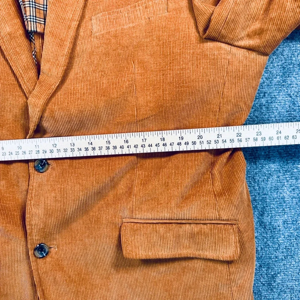 Alan Flusser 48R Burnt Orange Corduroy Blazer Jacket Sport Coat Plaid Lining